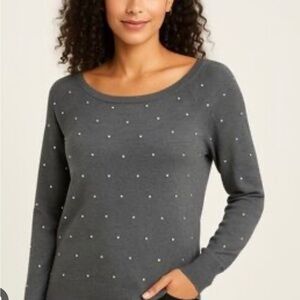 White House Black Market Gray Sweater with Dotted Design